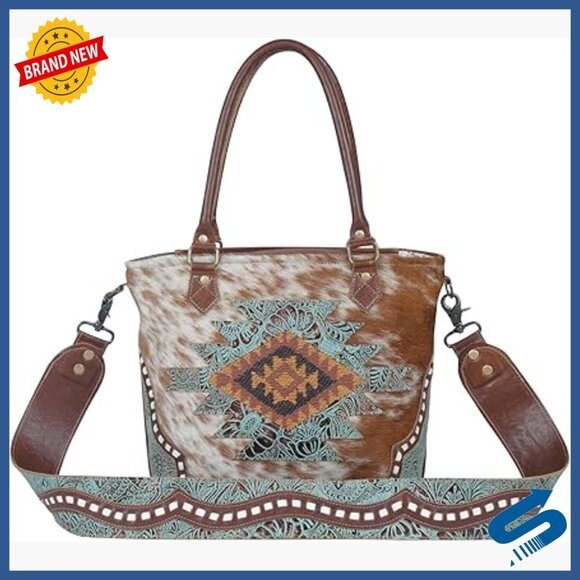 Hairon Leather Top Handle Crossbody Bag Zipper Closure 16x12 Inches